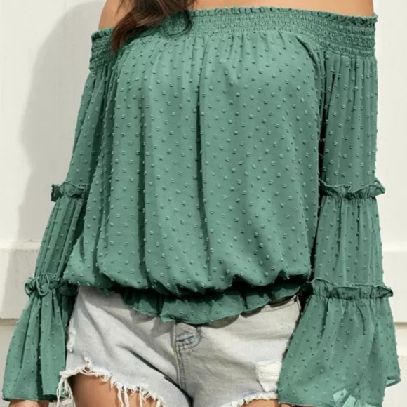 ♥️New boutique Swiss dot off shoulder top - Picture 12 of 16